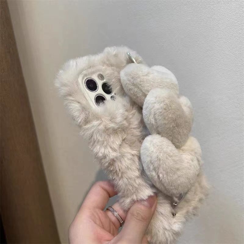 Ốp Điện Thoại Vải Lông Mềm Có Vòng Tay Trái Tim Cho iphone 6 / 6s / 7plus / 8plus 14 pro max x / xr / xs / xsmax 12 / 12pro