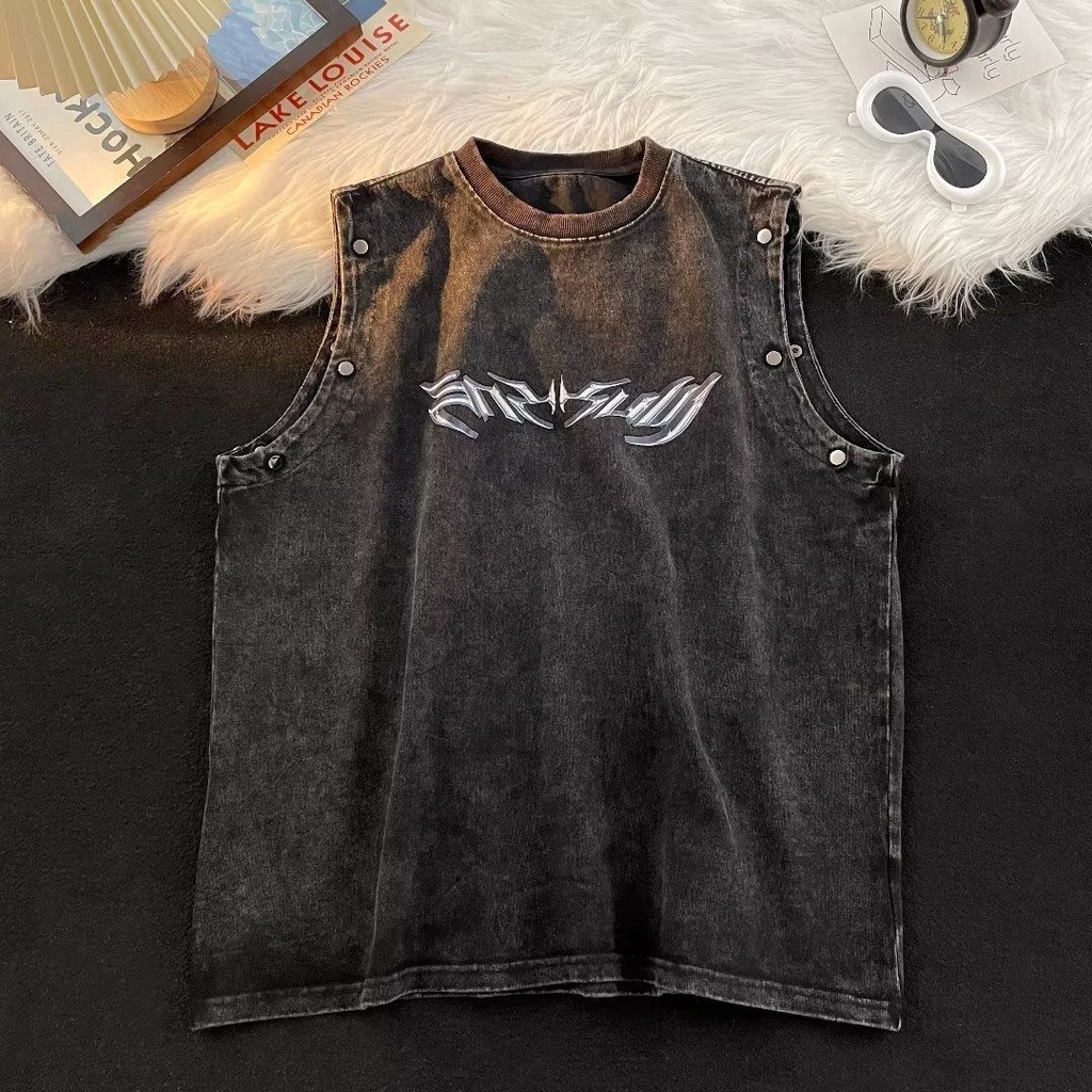 Áo Thun cotton Dáng Rộng Unisex Tháo Rời Được Kiểu Mỹ Cá Tính zyq172