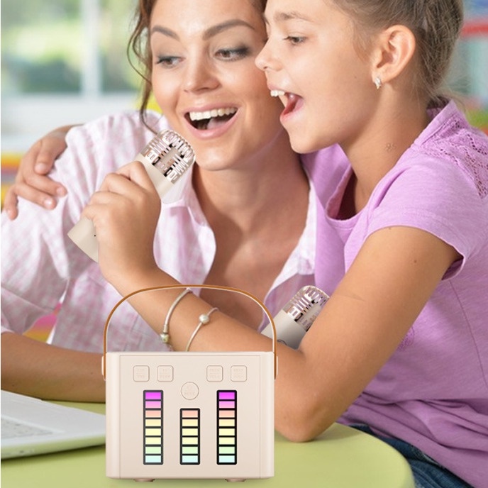 Bộ Loa karaoke bluetooth Không Dây mini Di Động Với Micro Kép Và Đèn rgb Cho Hoạt Động Ngoài Trời