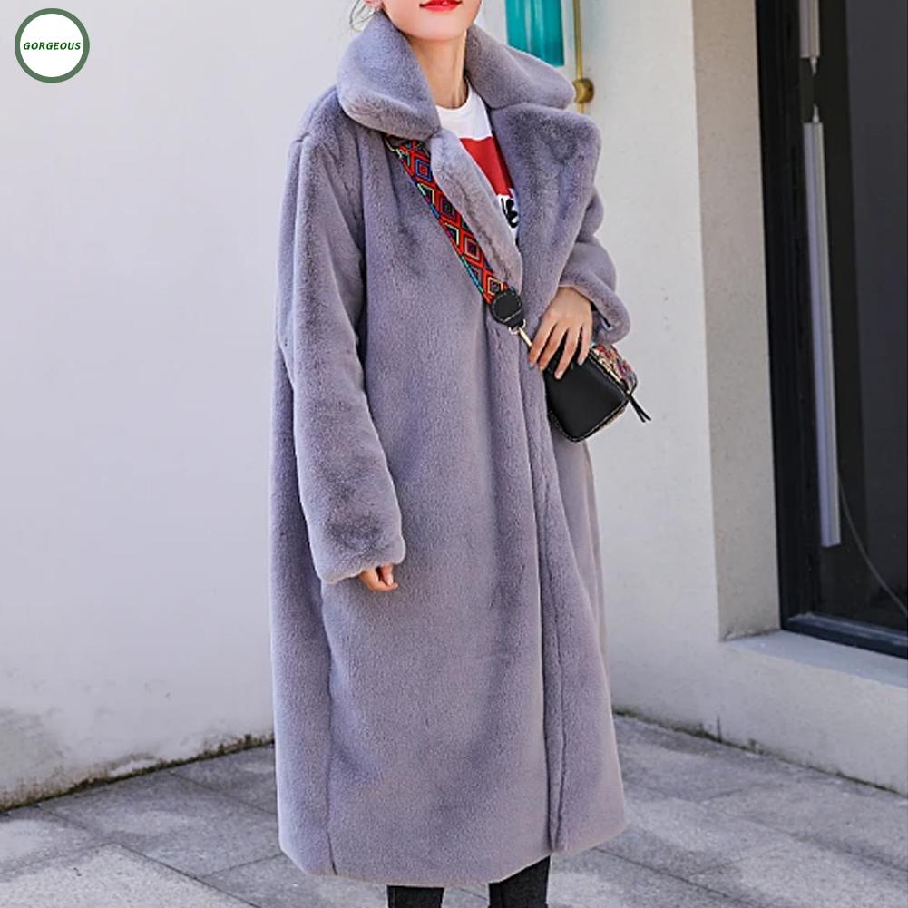 New Coming~Warm Winter Plush Coat Women's Artificial Rabbit Fur Loose Lapel Luxury#Home Essentialses
