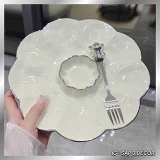Đĩa ăn sứ hình bông hoa kèm đĩa chấm sang trọng - SP 49