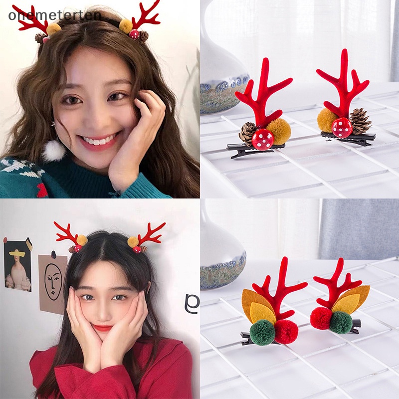 1 Cặp Kẹp Tóc Hình Nơ / Ông Già Noel / Tuần Lộc Giáng Sinh Năm Mới Cho Bé Gái