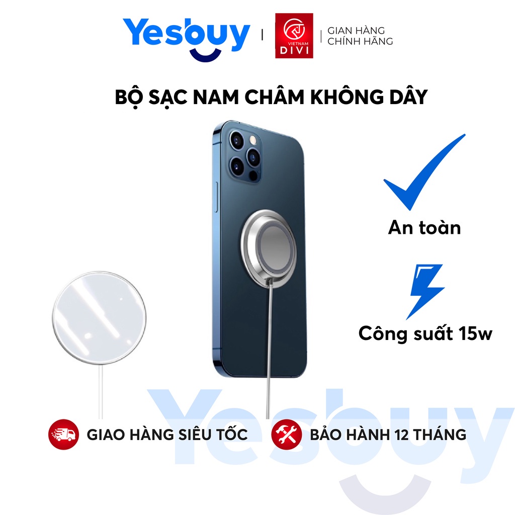 Bộ Sạc Nam Châm Không Dây 15W DIVI 26H4001 Hỗ Trợ Sạc Không Dây 15W Bền Đẹp Tiện Lợi - Hàng Chính Hãng