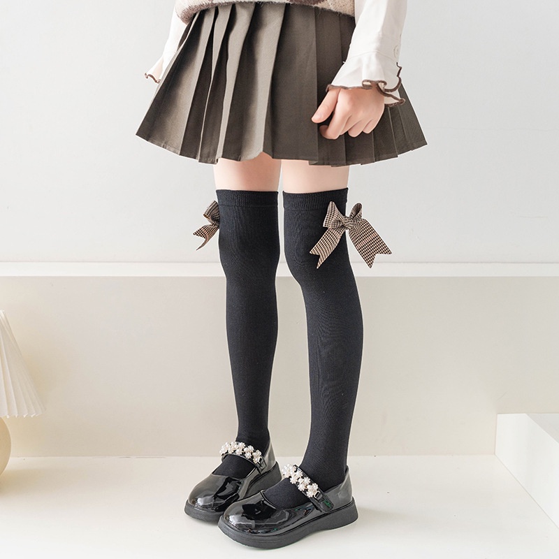 Đôi Vớ cotton Dài Qua Gối Họa Tiết Ca Rô Dễ Thương Dành Cho Bé Gái