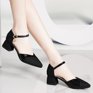 Giày cao gót nữ gót vuông 5 phân bít mũi kim tuyến - mã số 38