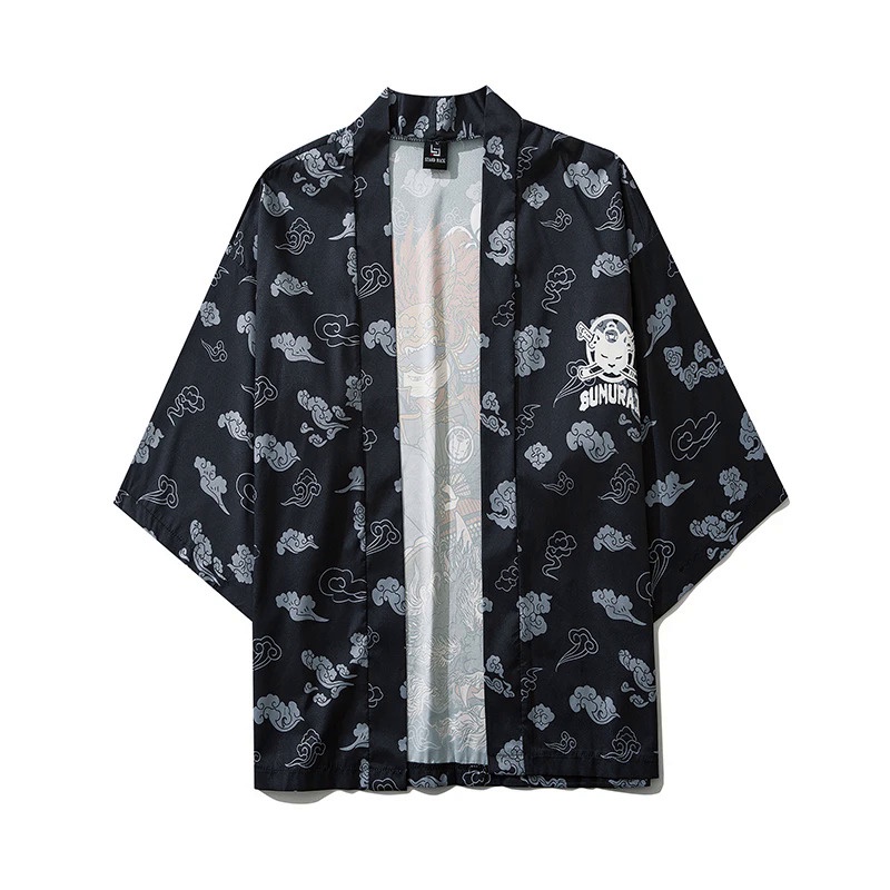 Áo Choàng Kimono Họa Tiết Mèo samurai Truyền Thống Nhật Bản Thời Trang Mùa Hè 2021 yukata haori