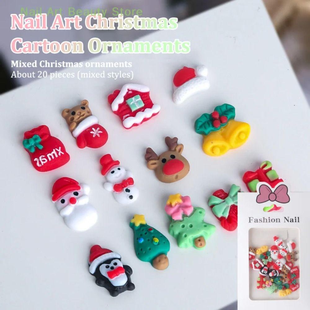 Mxmusty Set 20 Phụ Kiện Trang Trí Móng Tay Nghệ Thuật Bằng Nhựa resin Họa Tiết Hoạt Hình Cây Thông Giáng Sinh Ba Chiều Phát Sáng Dành Cho Bạn Nữ