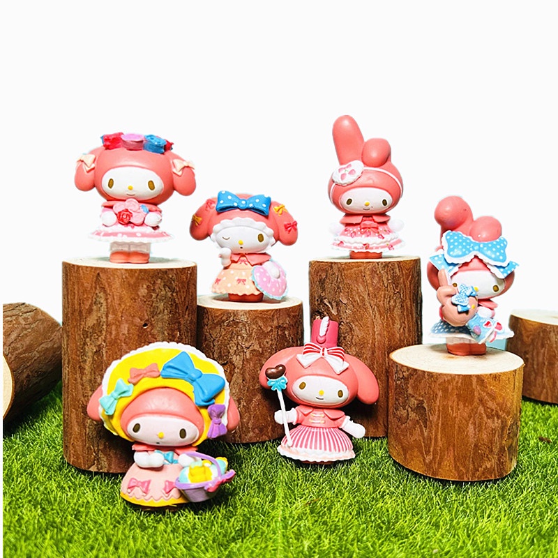 SANRIO Set 6 Mô Hình Búp Bê Hoạt Hình my melody Dễ Thương Trang Trí Bàn Tiệc Trà