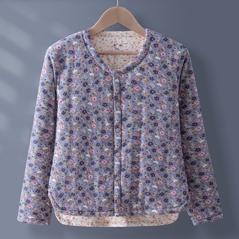 Áo Khoác Đệm Mút Mỏng Dáng Ngắn In Họa Tiết Hoa Giữ Ấm Mùa Thu Đông Cho Nữ