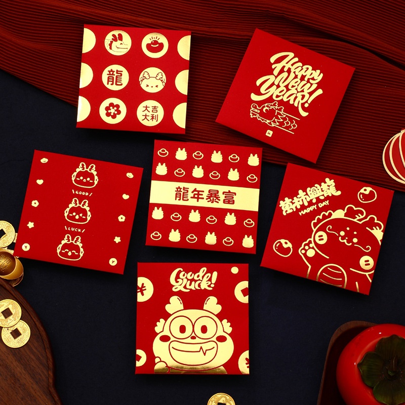 Set 6 Bao Lì Xì Năm Mới 2024 Hình Rồng Đỏ May Mắn Phong Cách Trung Hoa