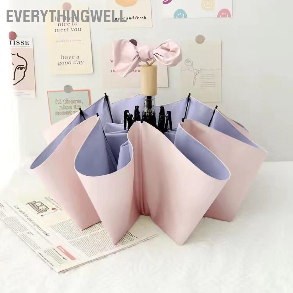 EverythingWell Ô che nắng gấp UV Ngăn chặn ô dù chống cao su màu đen tinh khiết cho mưa hoặc tỏa sáng snowa