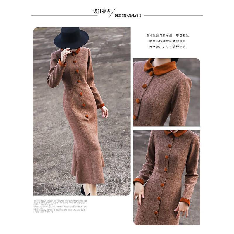 Áo Cổ Búp Bê Chắp Vá Màu Sắc Tương Phản Cao Cấp Phong Cách retro Mùa Thu Đông Mới