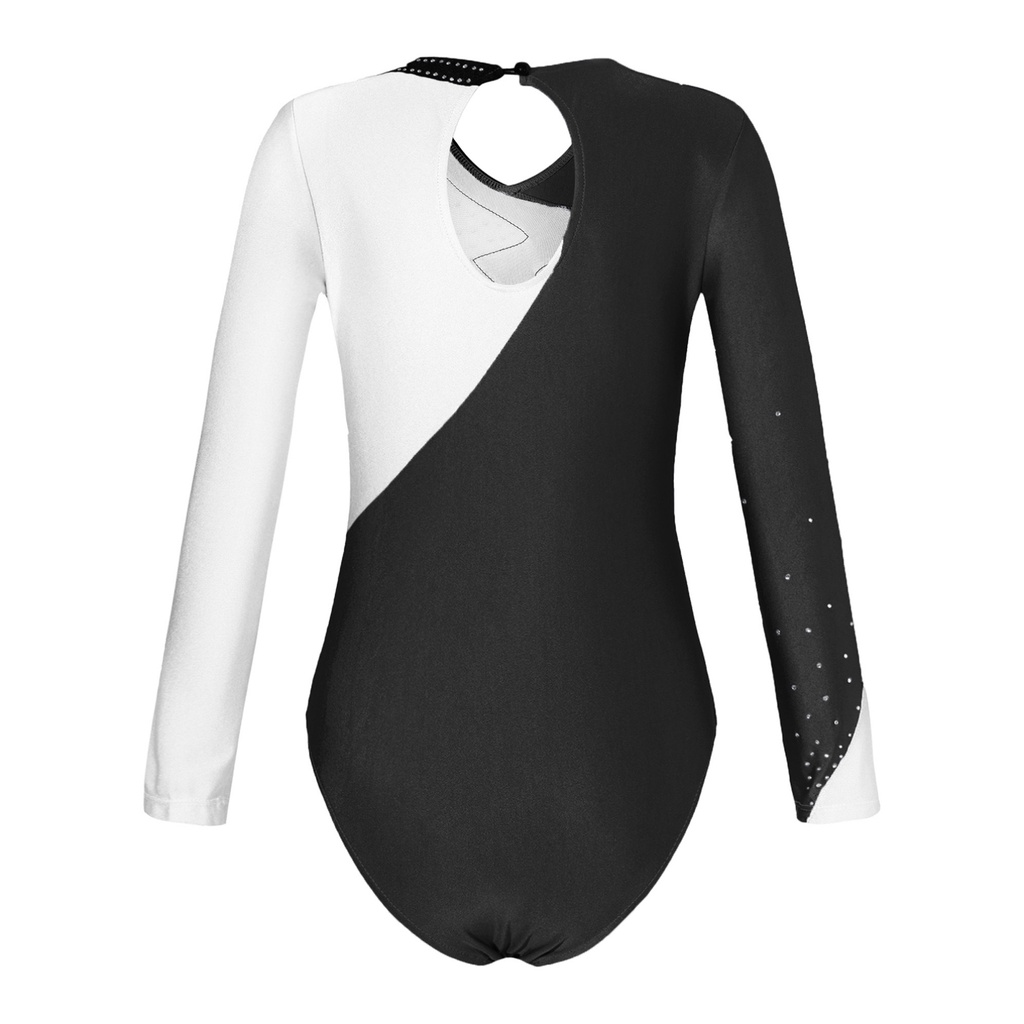 Bộ Áo Liền Quần Tay Dài Khoét Lỗ Hở Lưng Khối Màu Kim Cương Lấp Lánh Tập yoga / Gym Cho Bé Gái