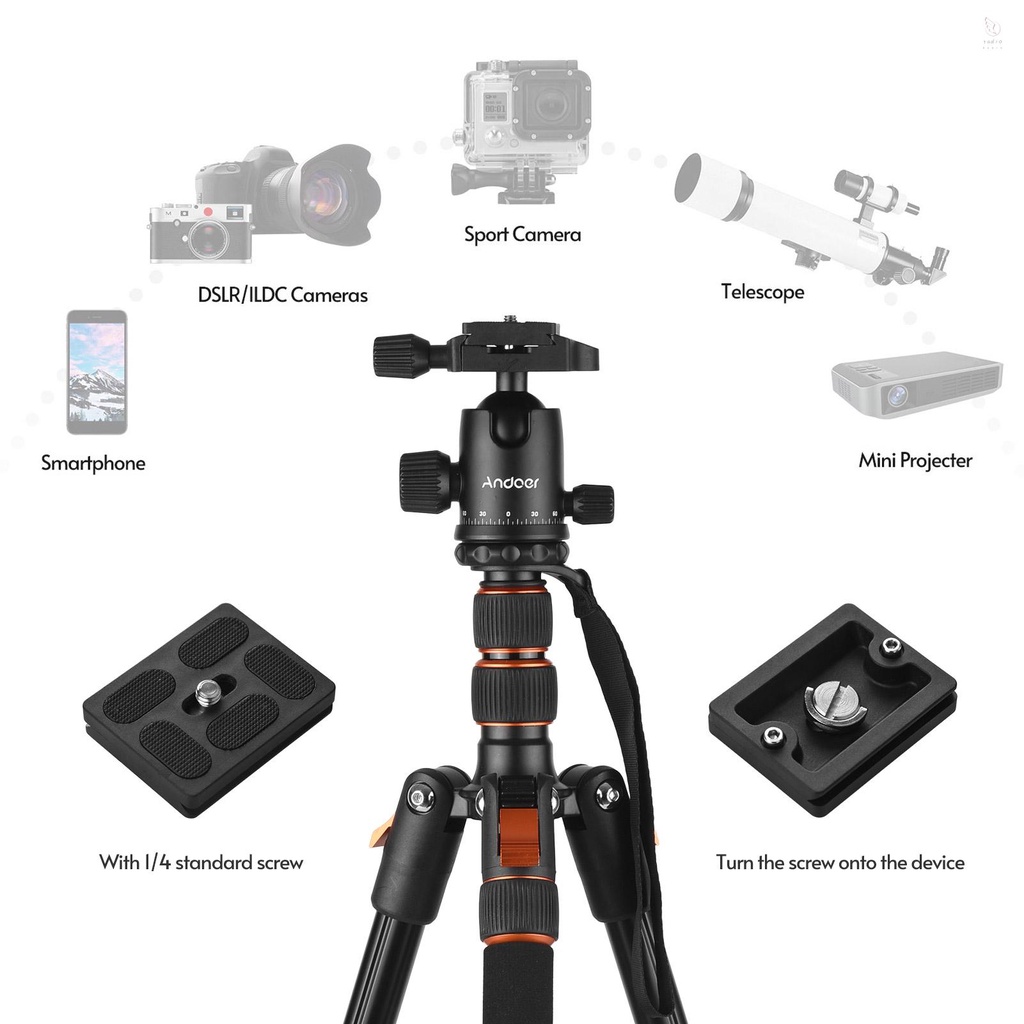 K & f Chân Máy Ảnh tripod andoer 2 Trong 1 200cm / 78.7in max Cần Câu Cá Bằng Hợp Kim Nhôm 360 Độ Cao 5kg 360 Độ° Đầu Bi Xoay Kèm Túi Đựng Cho Máy Ảnh dslr dslr