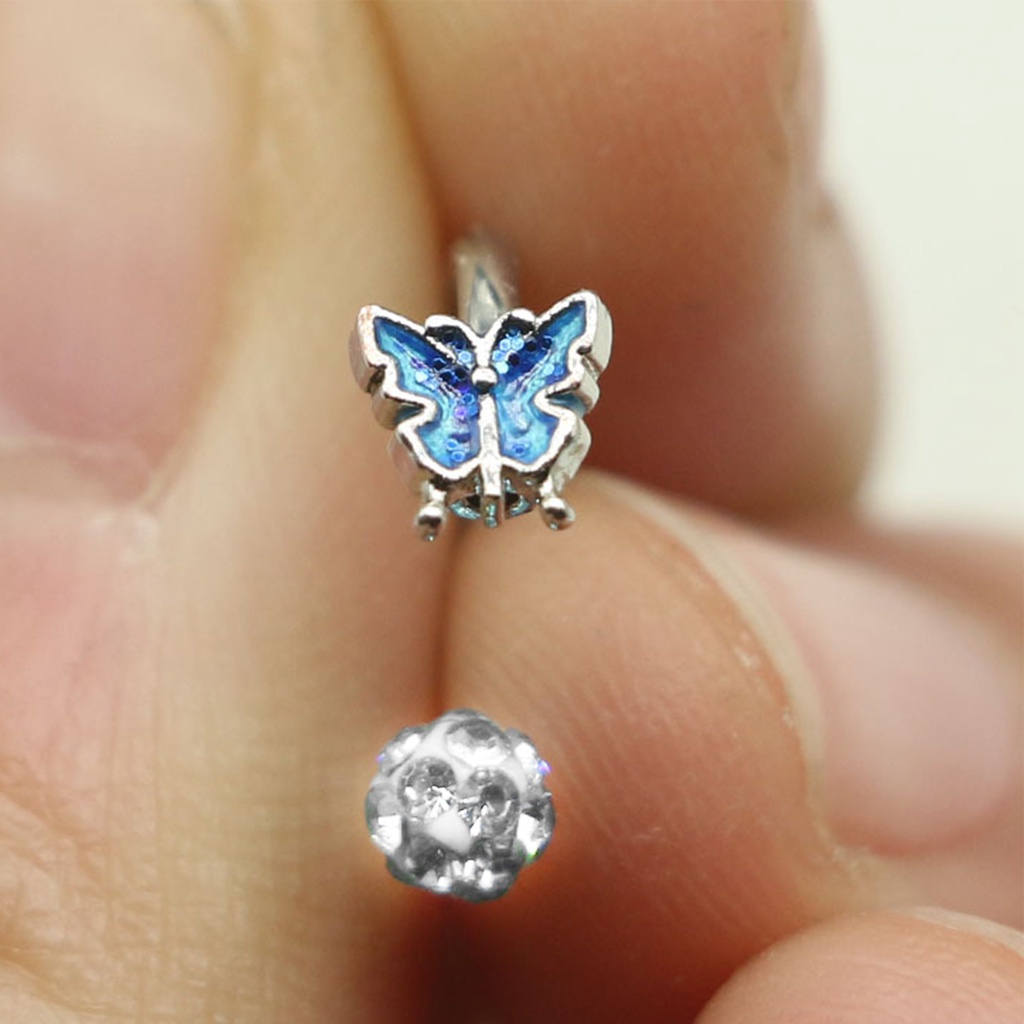 1 Khuyên Xỏ Môi Đính Đá zircon Hình Bướm Trái Tim Bằng Thép Không Gỉ