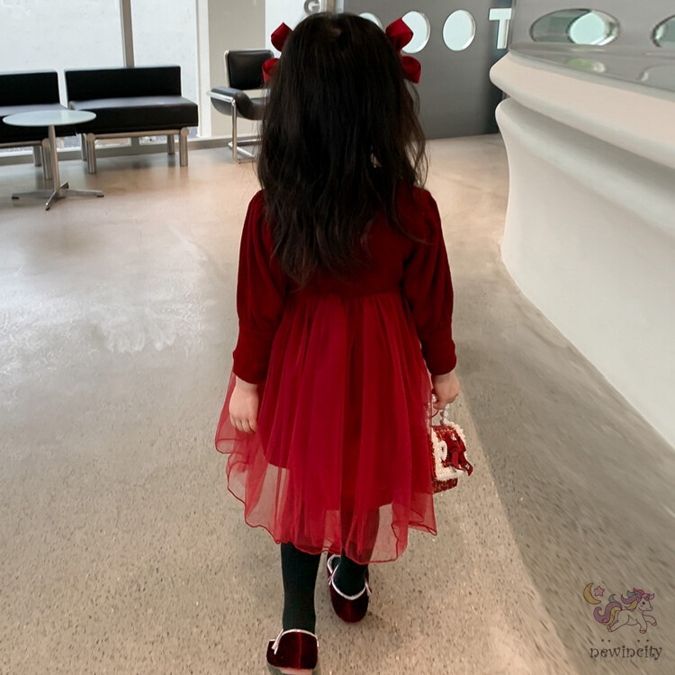 Đầm Công Chúa Giả Hai Lớp Đính Kim Sa Thắt Nơ Phong Cách Hàn Quốc Cho Bé Gái
