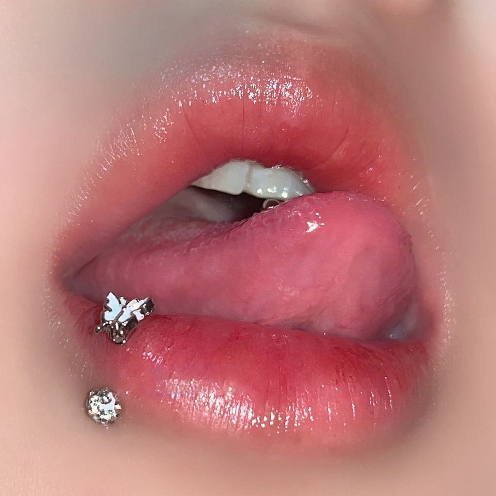 1 Khuyên Xỏ Môi Đính Đá zircon Hình Bướm Trái Tim Bằng Thép Không Gỉ