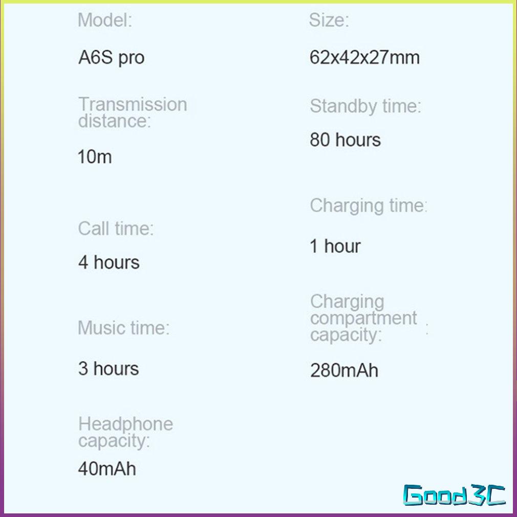 A6S Wireless Headphones Earbuds Wireless Earphones Sports Stereo Headset