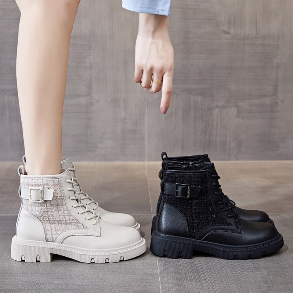 Giày Bốt martin Lót Lông Cừu Dày Dặn Phối Khóa Kéo Phong Cách Anh Quốc Thời Trang Mùa Đông 2023 Mới