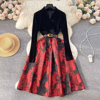 Đầm Nhung Dáng Chữ a Tay Dài Cổ Chữ v Xếp Ly Thời Trang Hàn Quốc vintage Dành Cho Bạn Nữ Mặc Khi Đi Tiệc