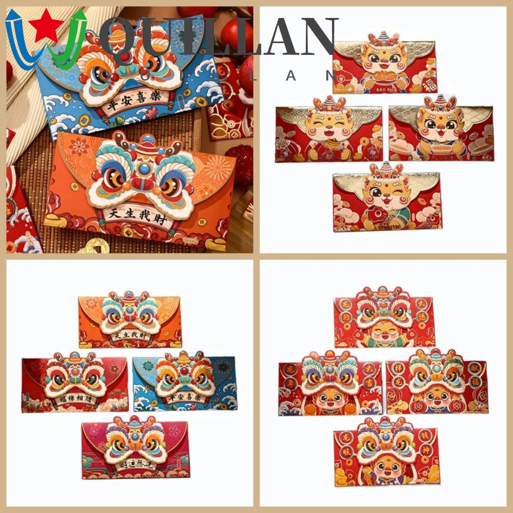 Bộ 4 Bao Lì Xì Đỏ May Mắn Phong Cách Trung Hoa Họa Tiết Hoạt Hình