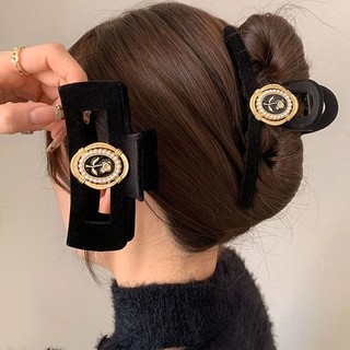 Đen Kẹp Tóc Hình Cá Mập Đính Hoa Trà Phong Cách vintage