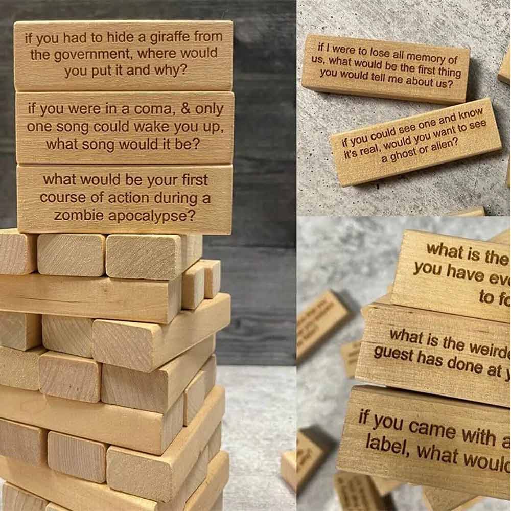 Ice Breaker Questions Tumbling Game Wooden Brick Decoration, Building Blocks Lawn Courtyard Outdoor Game