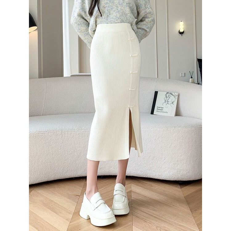 Đầm Lửng Dáng Ôm Xẻ Tà Một Bên Phong Cách Trung Hoa Thời Trang Thu Đông Hàng Mới 2023