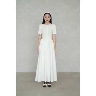 RUBIES Maya Dress - Đầm Dài Nữ Vải Thun Phối Kate Dáng Ôm Tùng Xòe Tay Ngắn Cổ Tròn