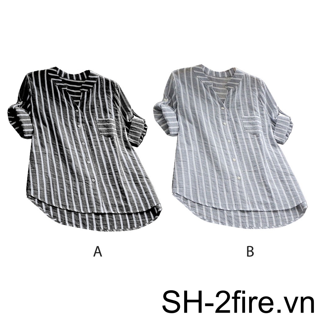 Áo Sơ Mi Nữ Tay Dài Kẻ Sọc Cổ Chữ v Thời Trang