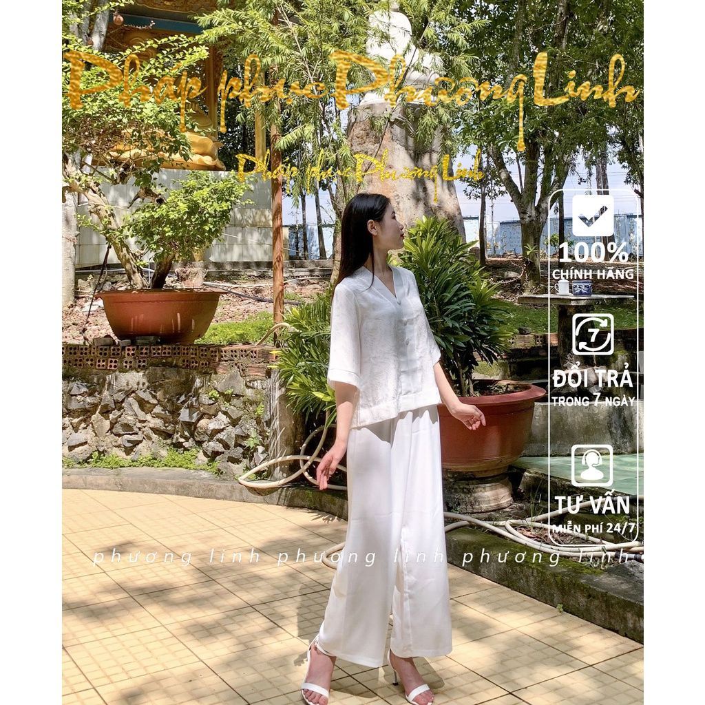 Bộ Pháp Phục Đi Chùa Cao Cấp Chất Liệu Lụa Vân Gỗ Trắng Tinh Khôi - Bộ Đồ Lam Đi Chùa Loại 1 Mã TC0019