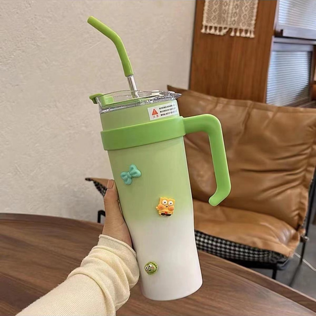 Ly giữ nhiệt dung tích 1200ml bình giữ nhiệt inox 304 có tay cầm và ống hút siêu