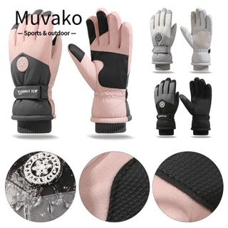 Muvako Găng Tay Trượt Tuyết Bằng pu Lót Lông Cừu Dày Dặn Chống Gió Chống Nước Giữ Ấm Mùa Đông Cho Nữ