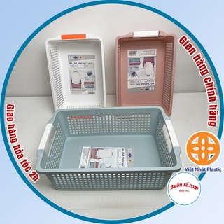 Rổ chữ nhật 3 size có quai cầm nhựa Việt Nhật, Khay chữ nhật đựng tài liệu, đồ dùng văn phòng đa năng