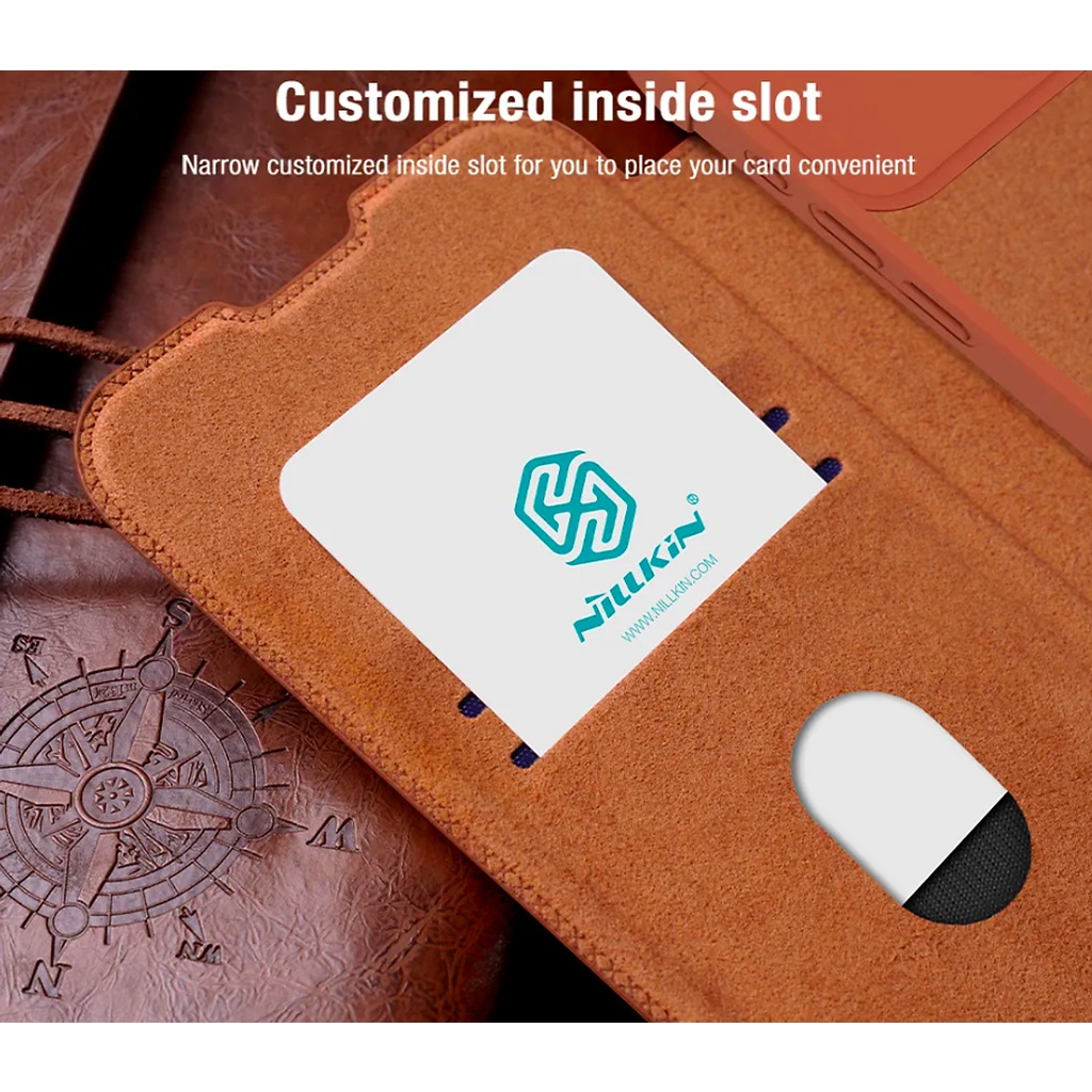 Bao da dành cho iPhone 15 Pro Max, 15 Pro hàng chính hãng Nillkin QIN có nắp trượt bảo vệ camera - Hàng nhập khẩu