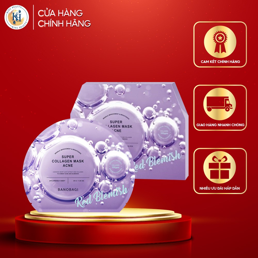 Hộp 10 Mặt Nạ BANOBAGI Hỗ Trợ Giảm Mụn Super Collagen Mask 30ml x10 -  SUPER Acne