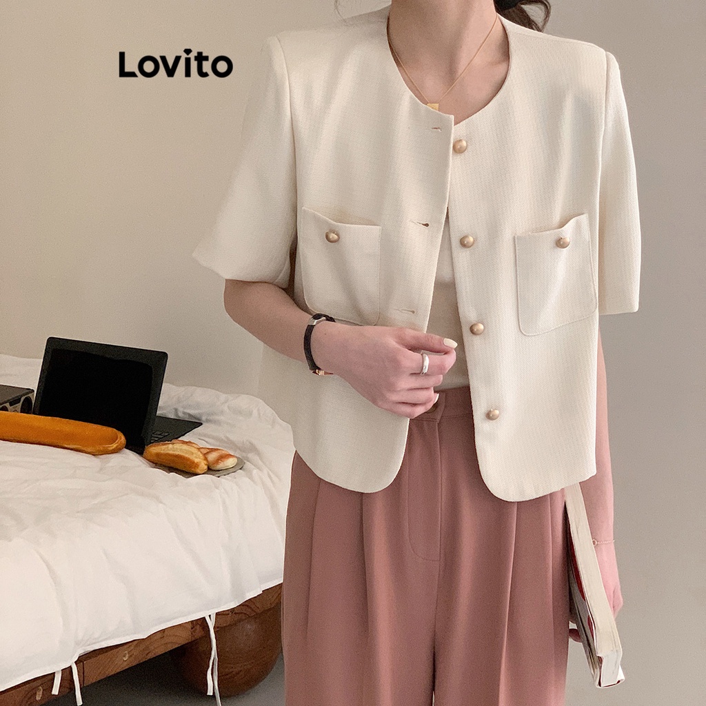 Áo blazer Lovito phối túi màu trơn thường ngày thường ngày LNE16079