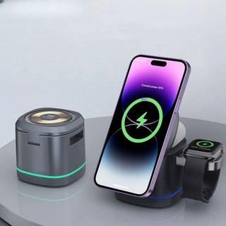 Bộ sạc không dây từ tính Fodable 3 trong 1 15W Đế sạc nhanh cho iPhone Watch iPhone15 14 13 12 Pro Max Plus Airpods Pro