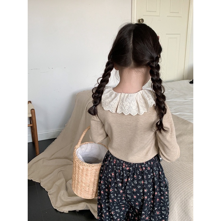 Áo len gân cổ bèo cho bé AG819 sz 90-150 màu trơn, thời trang trẻ em mùa đông 2023