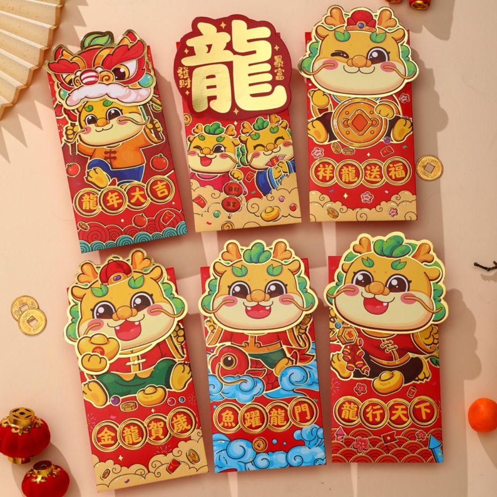 Mmluck Set 6 Bao Lì Xì Năm Mới 2024 Họa Tiết Rồng Hoạt Hình Phong Cách Trung Hoa