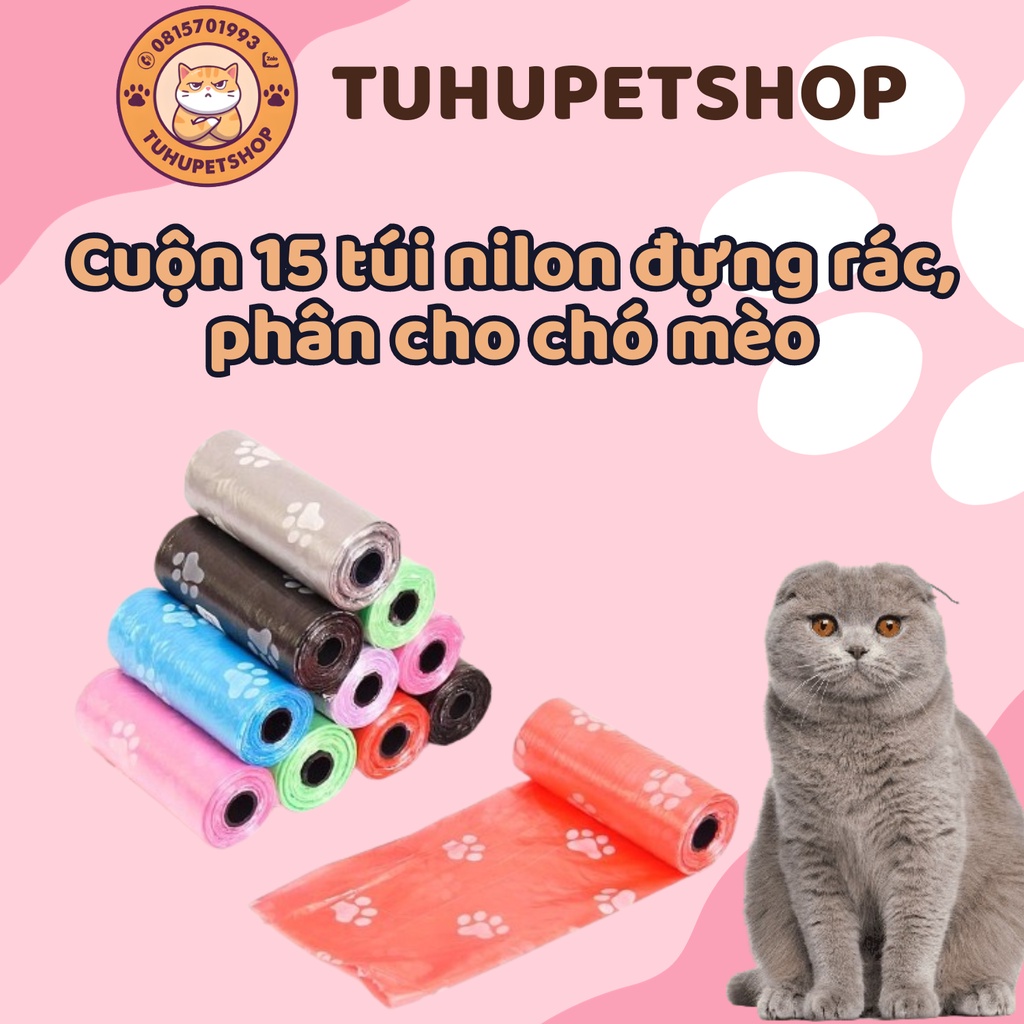 Cuộn 15 túi nilon đựng phân, rác cho chó mèo