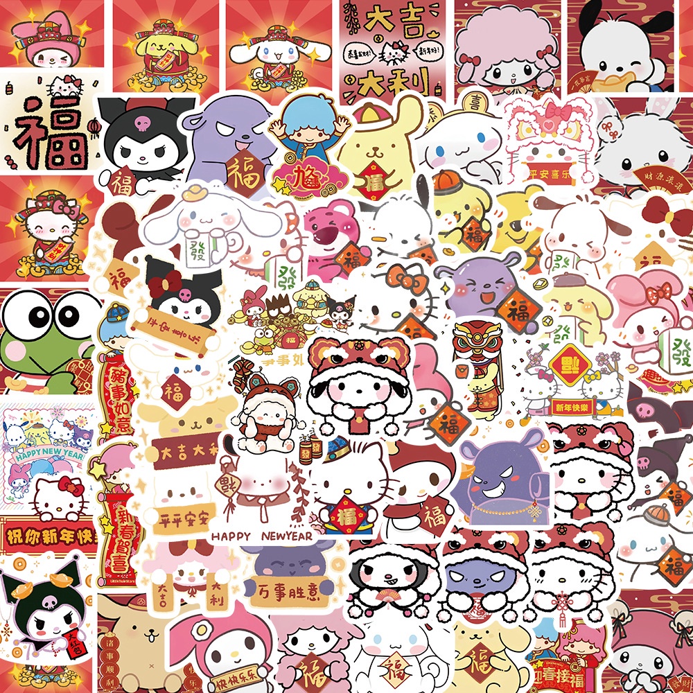 SANRIO Bộ 67 Miếng Dán Trang Trí Mũ Bảo Hiểm / Bút Chì Chống Thấm Nước Họa Tiết Hoạt Hình graffiti Dễ Thương