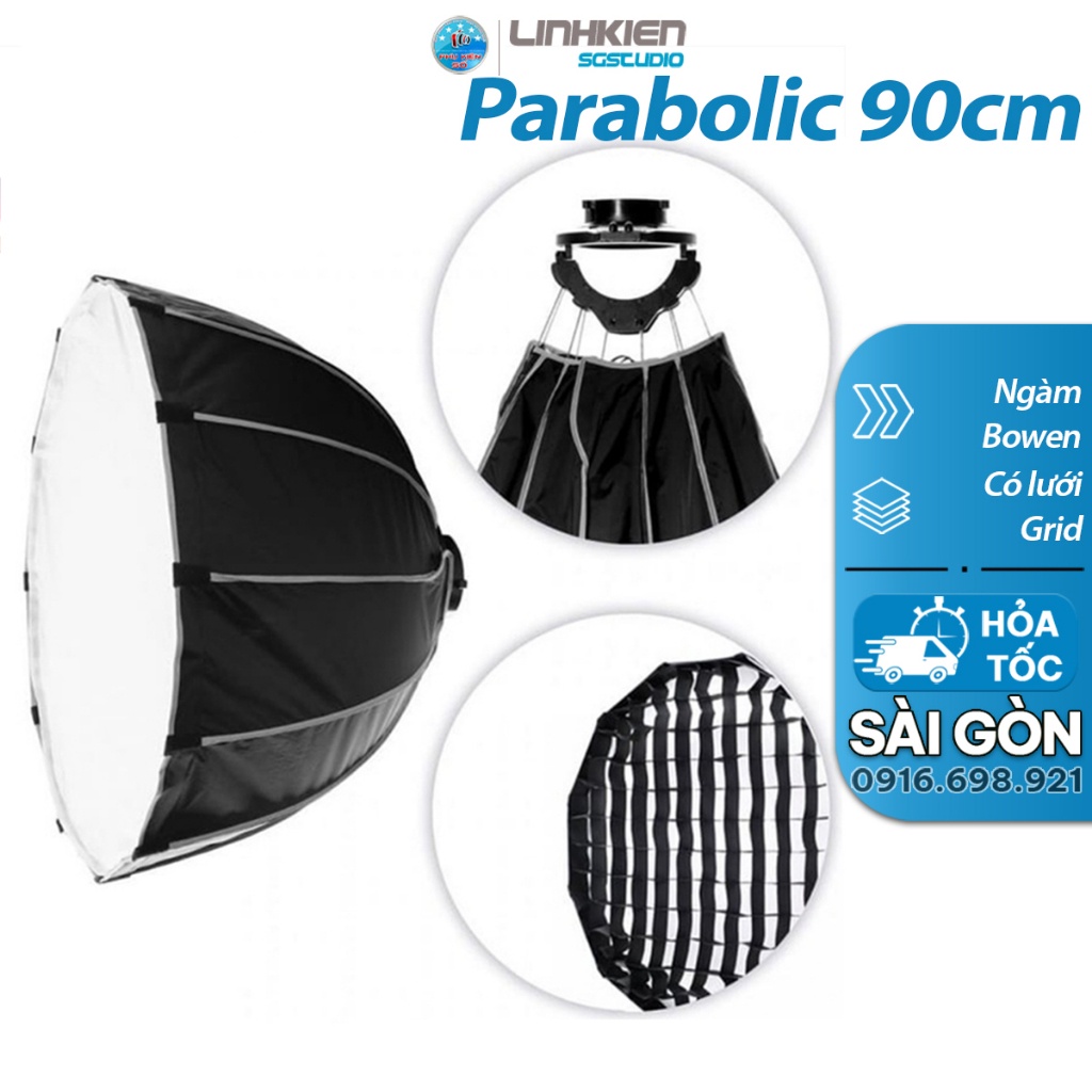[LINK HỎA TỐC]Softbox Lồng Tản táng Parabolic 90cm/95cm Có Lưới Grid Thao tấc nhanh Dùng cho Ngàm Bowens