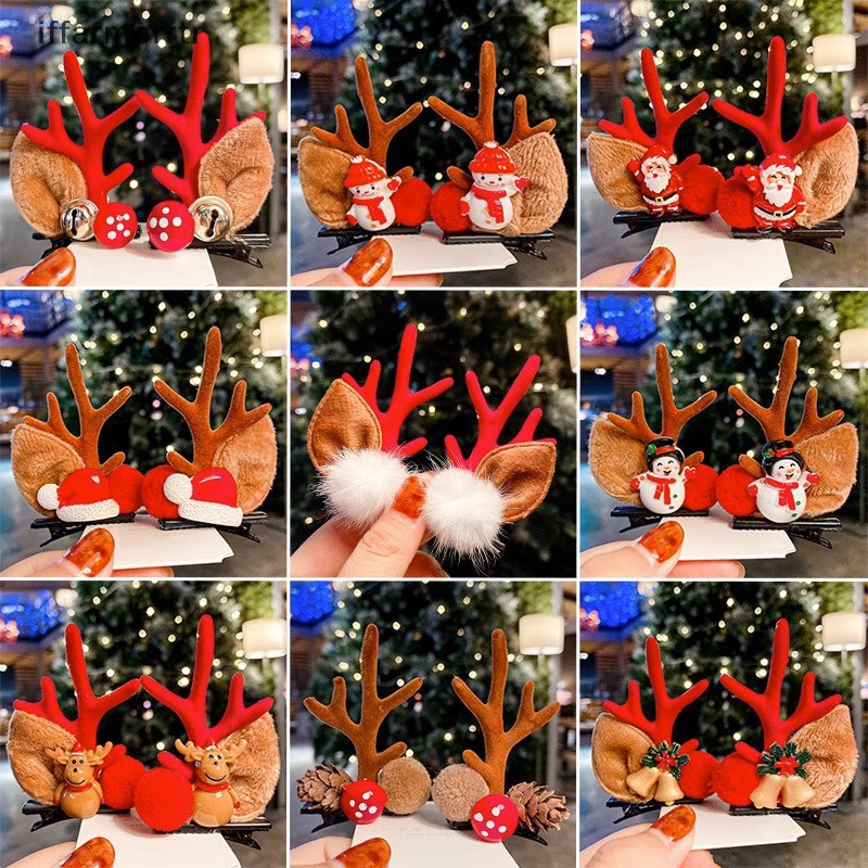1 Cặp Kẹp Tóc Hình Sừng Hươu Giáng Sinh Dễ Thương Cho Bé Gái