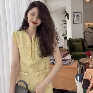 Đầm Cổ Chữ v Thiết Kế Viền Tua Rua Phong Cách Pháp Thời Trang Xuân Hè 203 Mới Cho Nữ