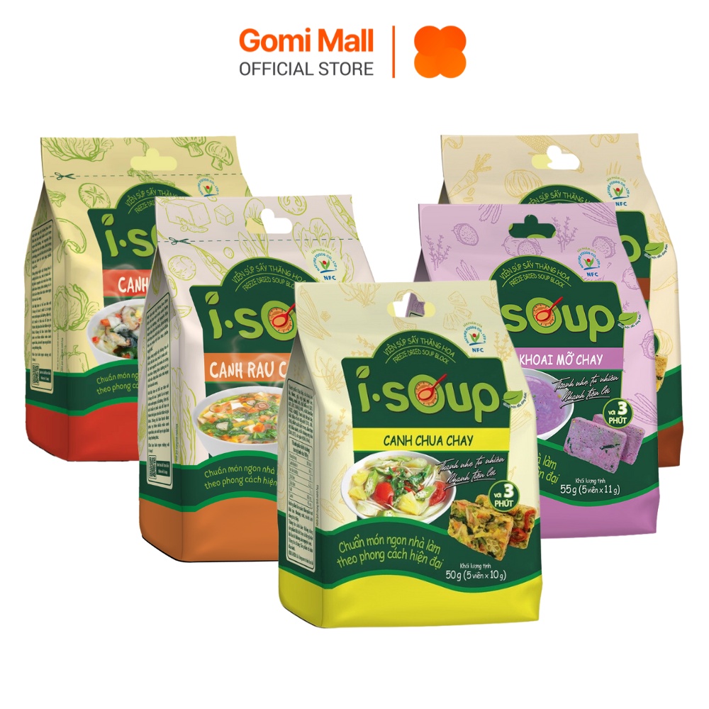 Combo 5 túi canh thuần chay ăn liền tiện lợi I-soup