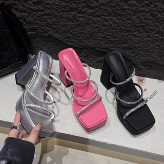 [sẵn] GUỐC NỮ TOTIIE STORE - DÉP CAO GÓT QUAI NGANG ĐÍNH ĐÁ - DÉP THỜI TRANG MŨI VUÔNG ĐÚP CAO D2307040