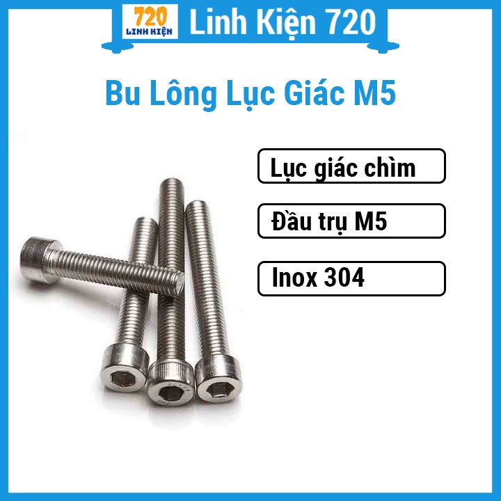 Sản phẩm bu lông lục giác chìm đầu trụ M5 Inox 304 6/8/16/18/20/22/25/45/60mm