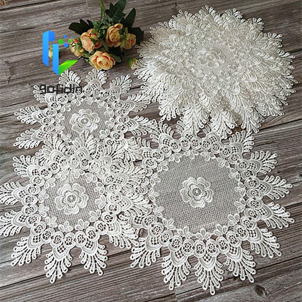 Gofidin Tấm Lót Bàn Ăn Đan Móc Rỗng Thêu Hoa Màu Trắng