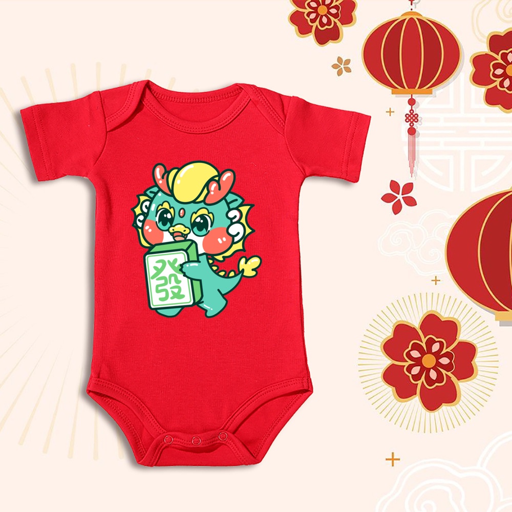 Áo Liền Quần Bằng cotton Tay Ngắn In Hình Rồng cny Năm Mới 2024 Dành Cho Bé Trai Gái